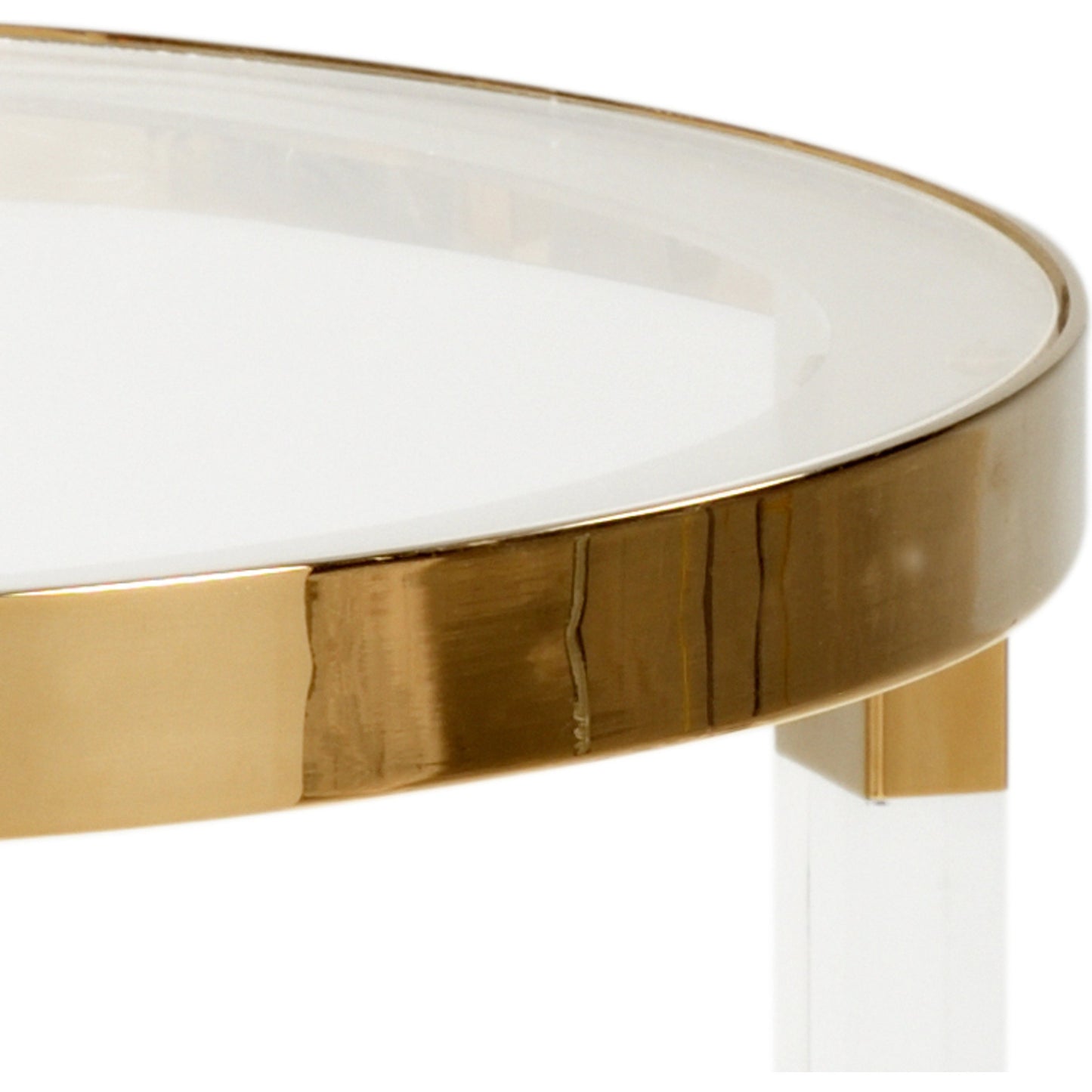 003 SR-383320 | Closeup | Moravian Side Table by Chelsea House in clear, clear, polished brass. Made from acrylic, glass, iron in a modern style.