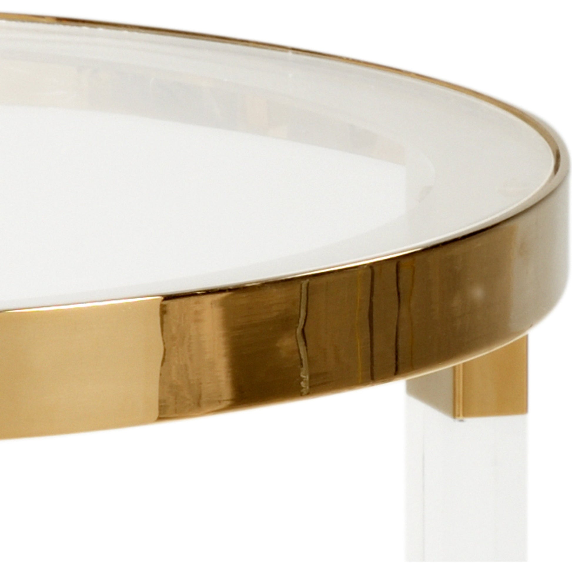 Moravian Side Table by Chelsea House in clear, clear, polished brass. Made from acrylic, glass, iron in a modern style.