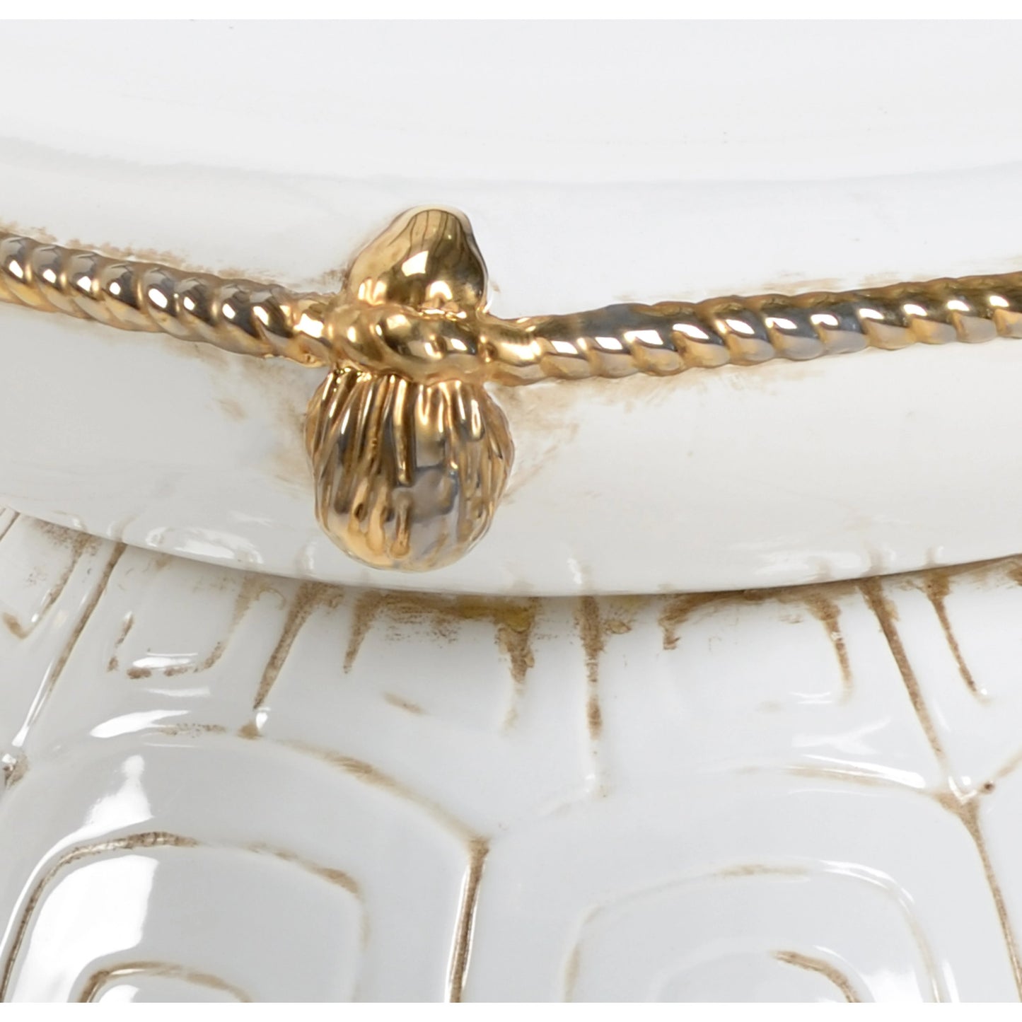 002 SR-384162 | Closeup | Turtle Garden Seat by Chelsea House in antique white, metallic gold glaze. Made from ceramic in a eclectic & global style.