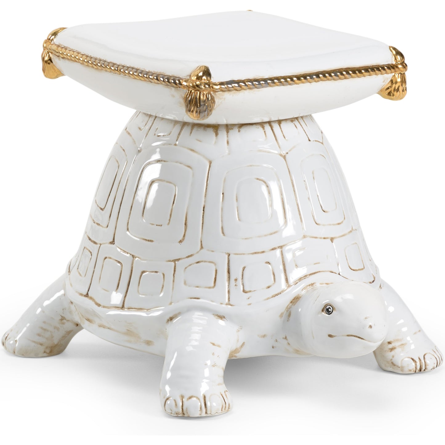 001 SR-384162 | Primary Silo | Turtle Garden Seat by Chelsea House in antique white, metallic gold glaze. Made from ceramic in a eclectic & global style.