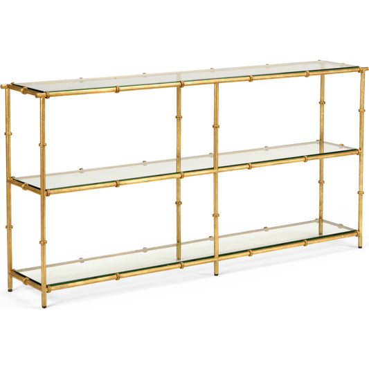 Lauren Console by Chelsea House in clear, beveled, antique gold leaf. Made from glass, beveled in a transitional style.
