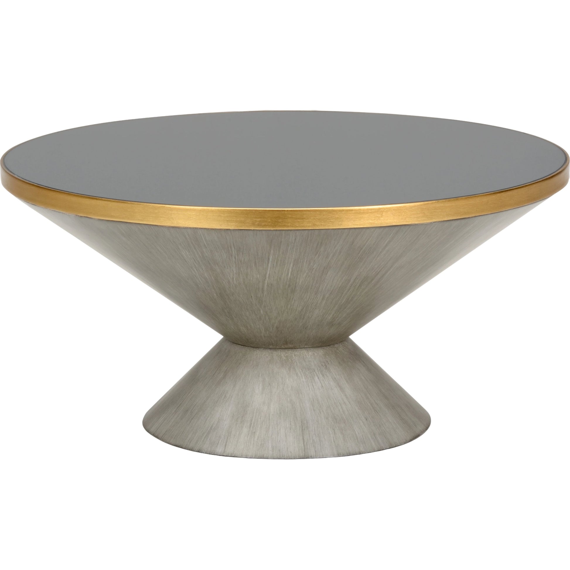N Y Cocktail Table by Chelsea House in gray wash, antique gold, dark gray. Made from glass in a modern style.