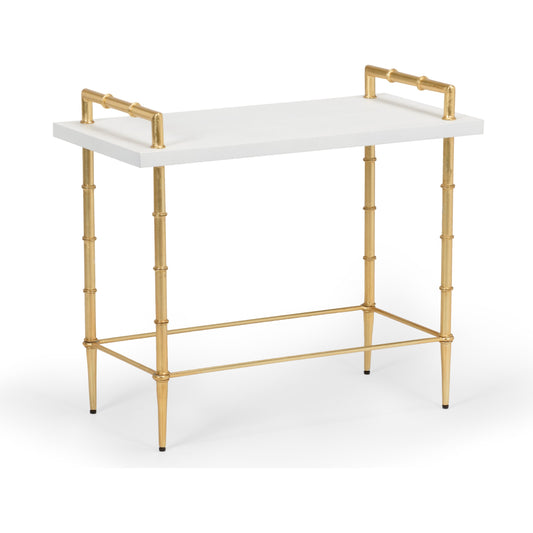 Harris Drink Table by Chelsea House in white, gold. Made from shagreen, wood in a transitional style.