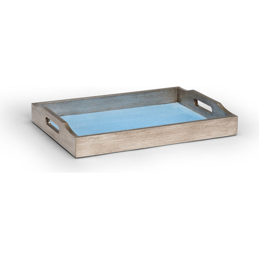 Shagreen Tray by Chelsea House in blue, gray. Made from wood, shagreen in a coastal style.