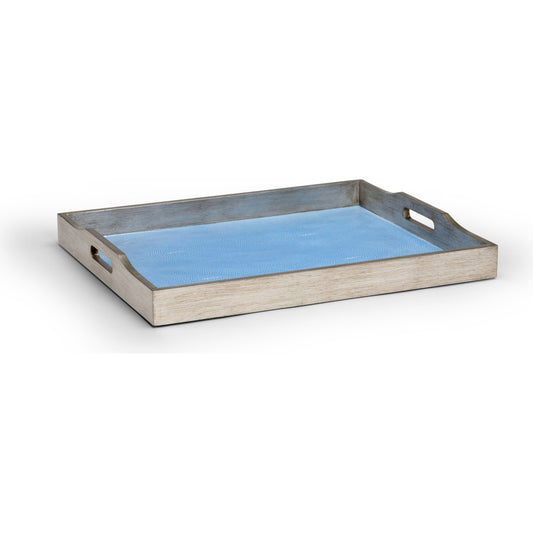 Shagreen Tray by Chelsea House in blue, gray. Made from wood, shagreen in a coastal style.