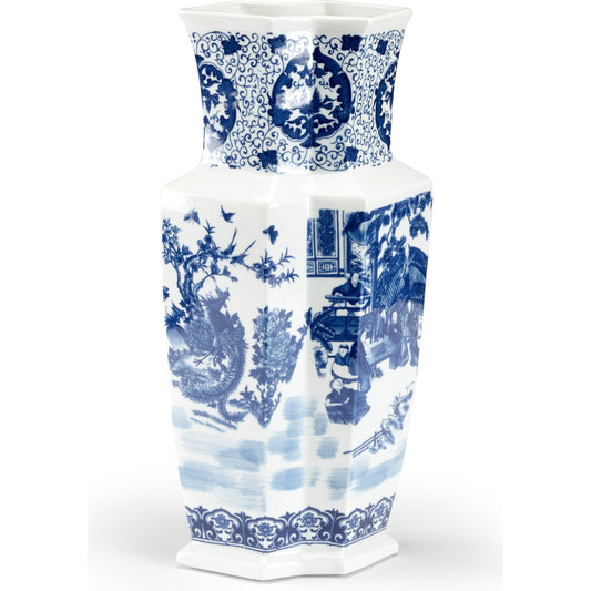 Yuan Double Vase by Chelsea House in blue, white glaze. Made from porcelain in a eclectic & global style.