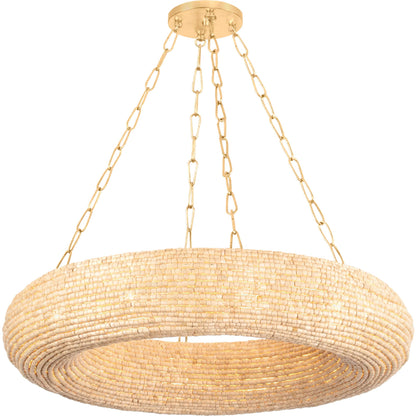 Lure Chandelier by Corbett in vintage gold leaf. Made from steel in a rustic style.