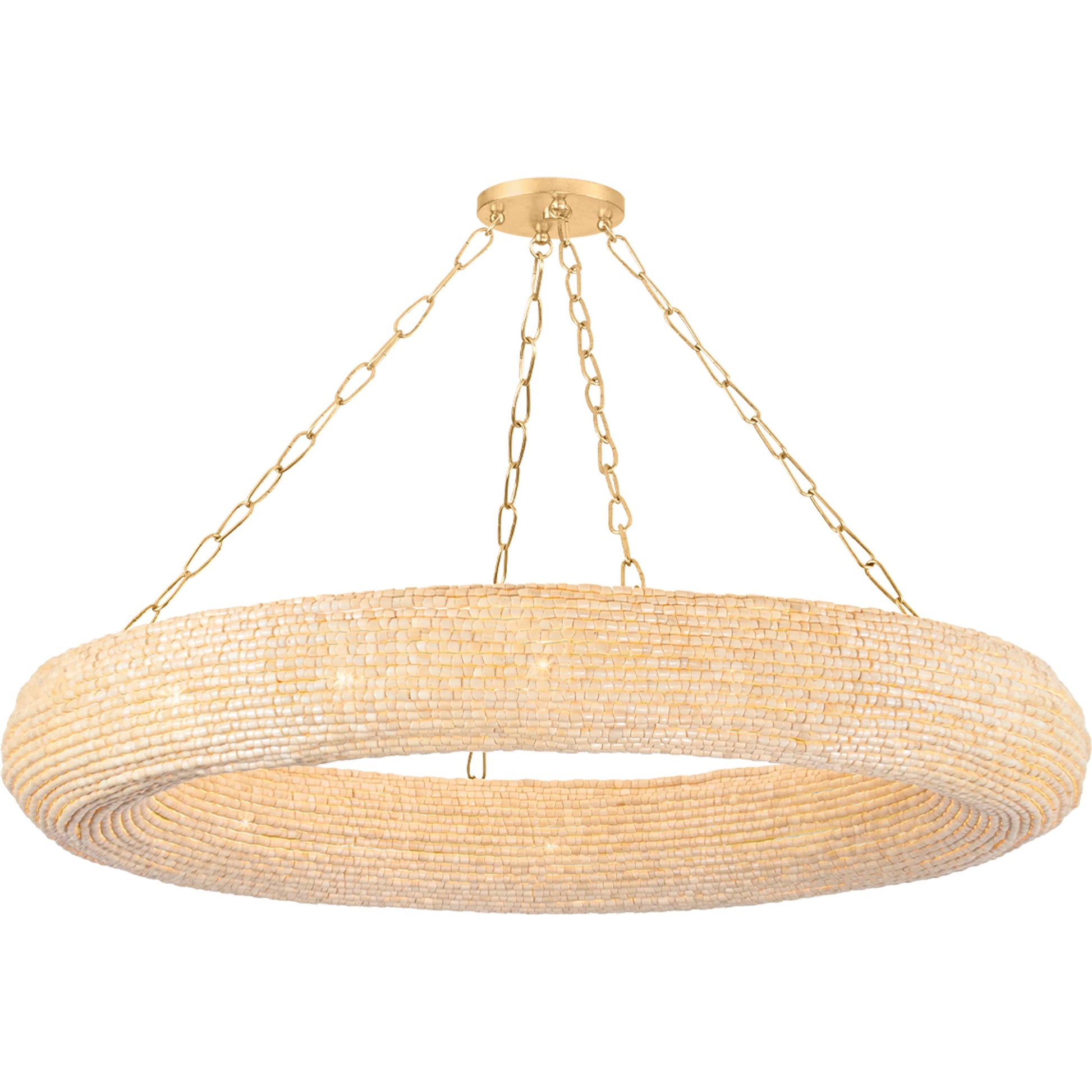 Lure Chandelier by Corbett in vintage gold leaf. Made from steel in a rustic style.