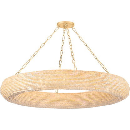 Lure Chandelier by Corbett in vintage gold leaf. Made from steel in a rustic style.