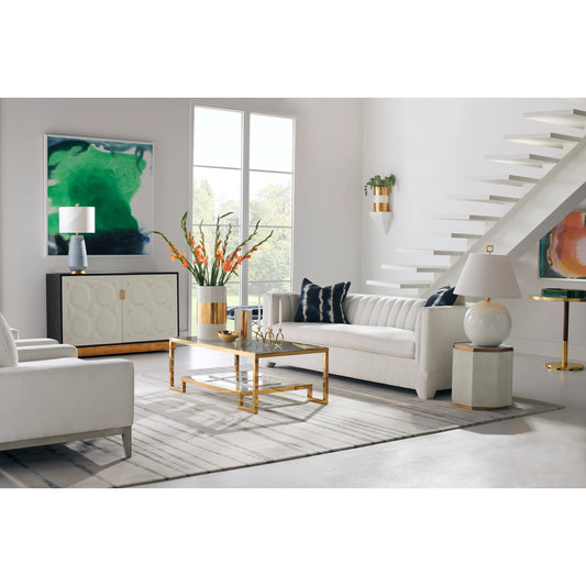 Ponzio Chest by Chelsea House in cream, dark brown, antique gold leaf. Made from wood in a modern style.