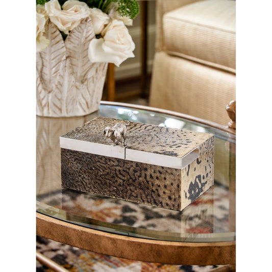 Duke Box by Chelsea House in natural, silver plated. Made from puffer finish skin, brass in a eclectic & global style.