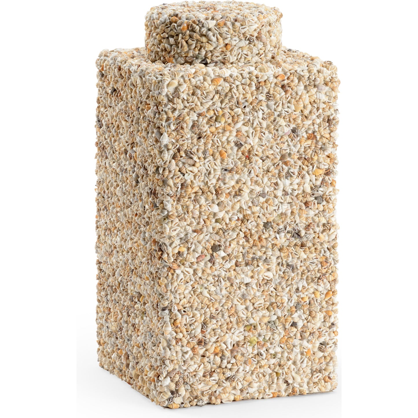 001 SR-384067 | Primary Silo | Tea Caddy by Chelsea House in natural nassa. Made from shells in a coastal style.