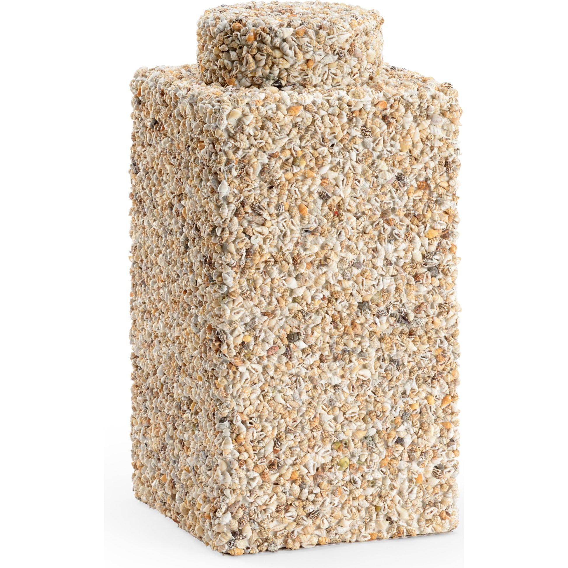 Tea Caddy by Chelsea House in natural nassa. Made from shells in a coastal style.