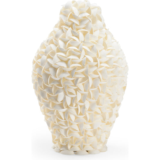 Shelled Urn by Chelsea House in white. Made from shells in a coastal style.