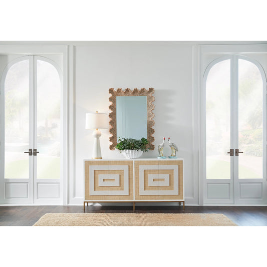 Scalloped Shell Mirror by Chelsea House in natural nassa, clear. Made from shells, mirror in a transitional style.