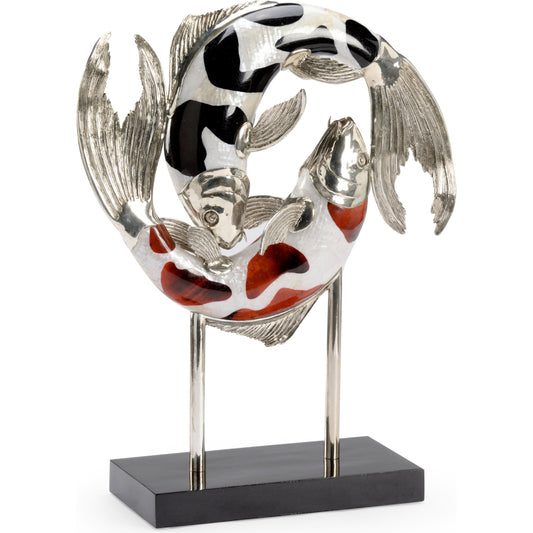 Koi Fish on Stand by Chelsea House in silver plated, natural kabibi. Made from brass, shell in a coastal style.