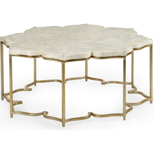 Lotus Flower Cocktail Table by Chelsea House in white, silver. Made from shell in a transitional style.