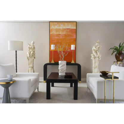 Waterfall Raffia Console by Chelsea House. Made from raffia, brass in a modern style.