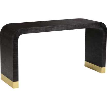 Waterfall Raffia Console by Chelsea House. Made from raffia, brass in a modern style.