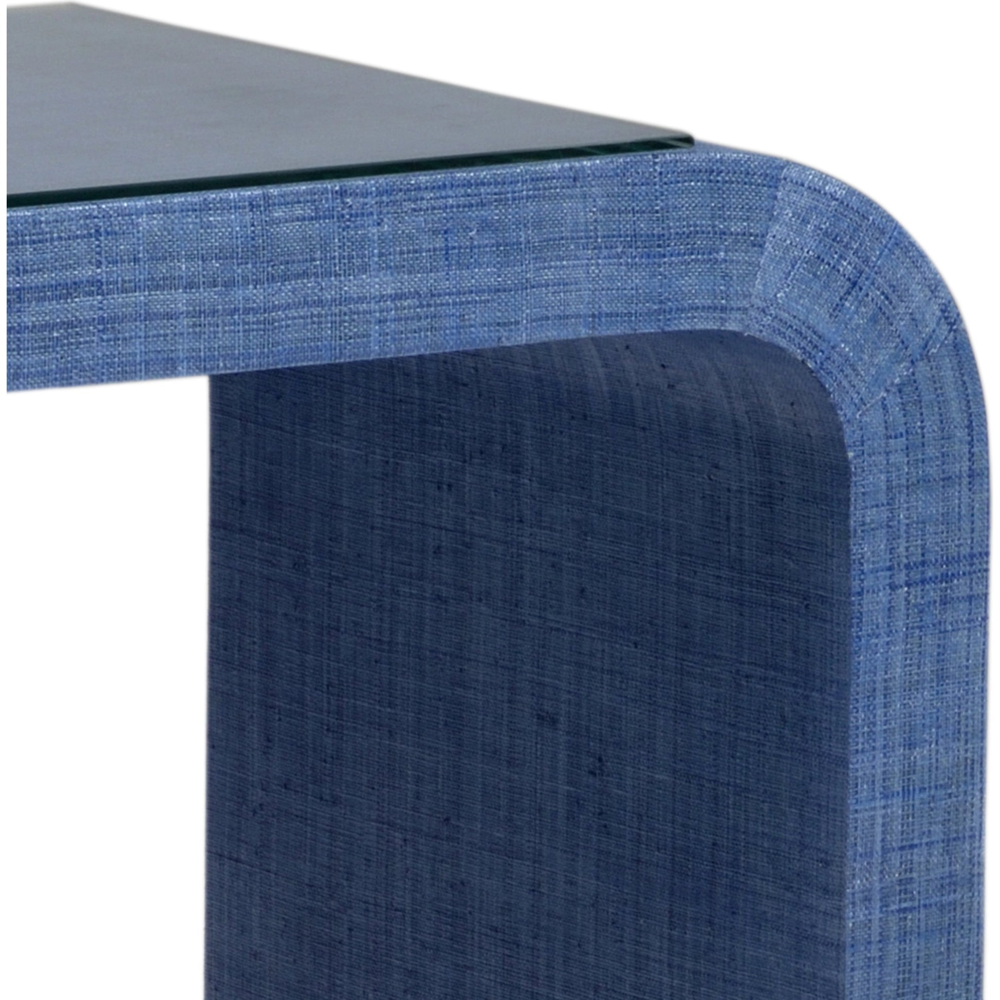 Waterfall Raffia Console by Chelsea House. Made from raffia, brass in a modern style.