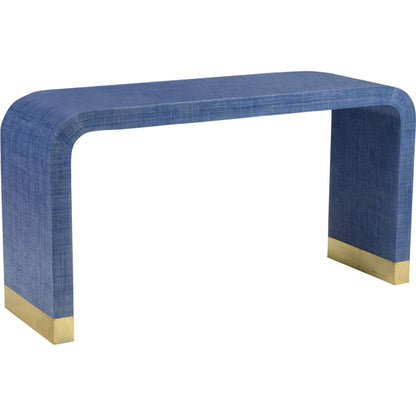 Waterfall Raffia Console by Chelsea House. Made from raffia, brass in a modern style.