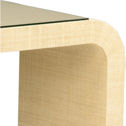 Waterfall Raffia Console by Chelsea House. Made from raffia, brass in a modern style.
