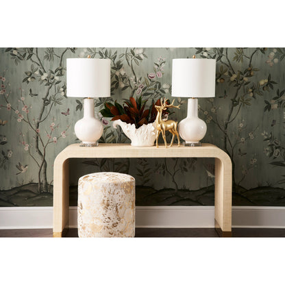 Waterfall Raffia Console by Chelsea House. Made from raffia, brass in a modern style.