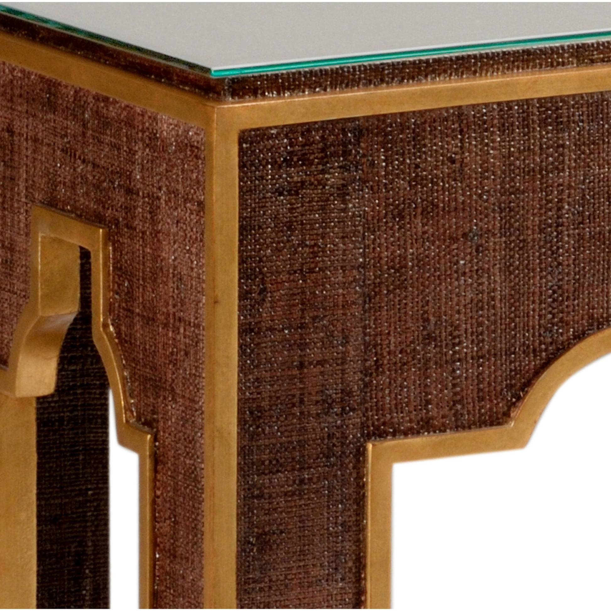 Yangon Console by Chelsea House in brown, antique gold, clear. Made from raffia, wood, glass in a modern style.