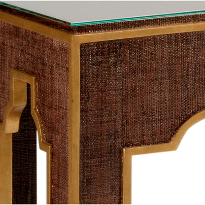 Yangon Console by Chelsea House in brown, antique gold, clear. Made from raffia, wood, glass in a modern style.