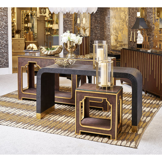 Yangon Console by Chelsea House in brown, gold. Made from raffia, wood, glass in a modern style.