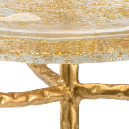 Gold Twig Side Table by Chelsea House in seeded, gold. Made from glass, iron in a eclectic & global style.