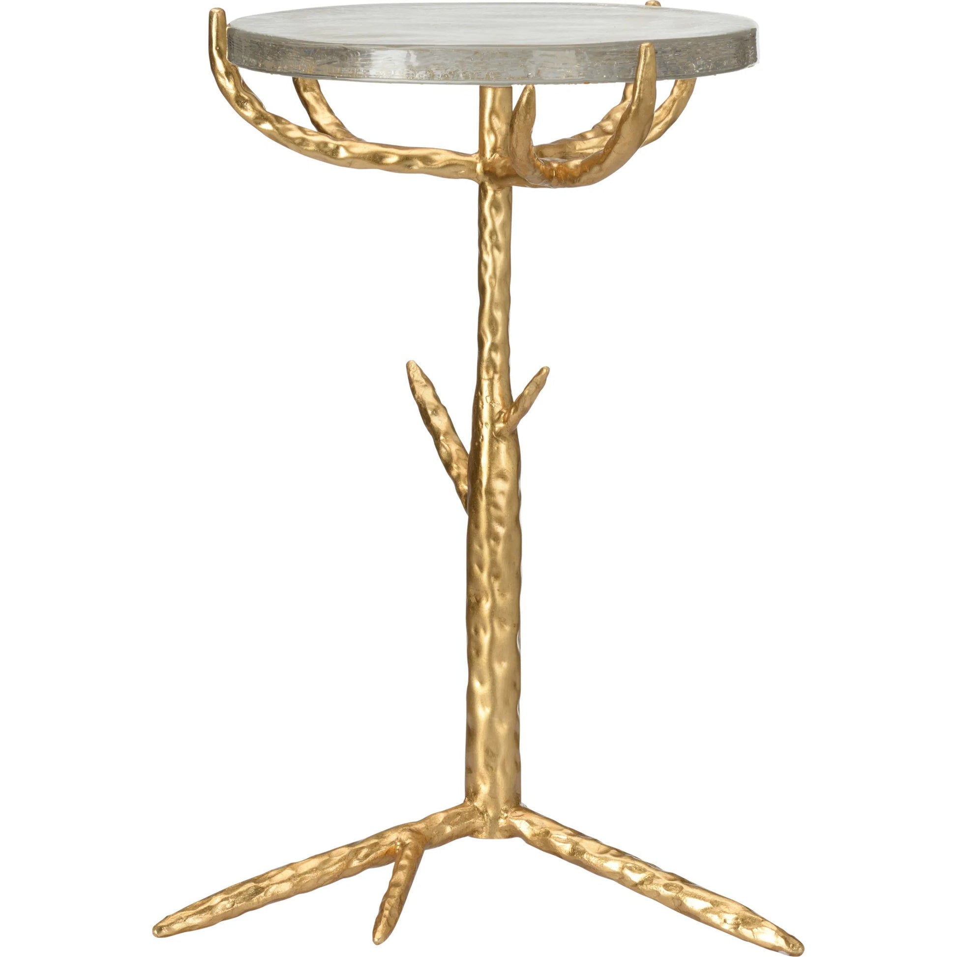 Gold Twig Side Table by Chelsea House in seeded, gold. Made from glass, iron in a eclectic & global style.