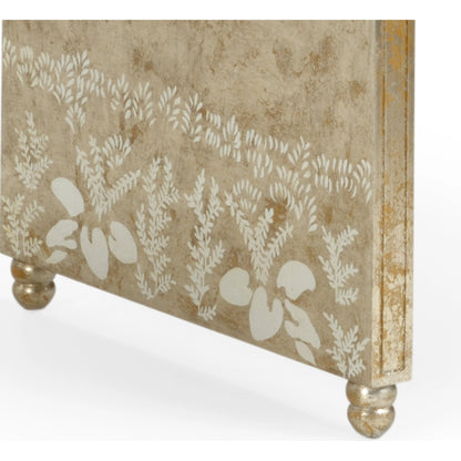 Hong Kong Desk by Chelsea House in antique gold, silver leaf, clear. Made from wood, glass in a eclectic & global style.