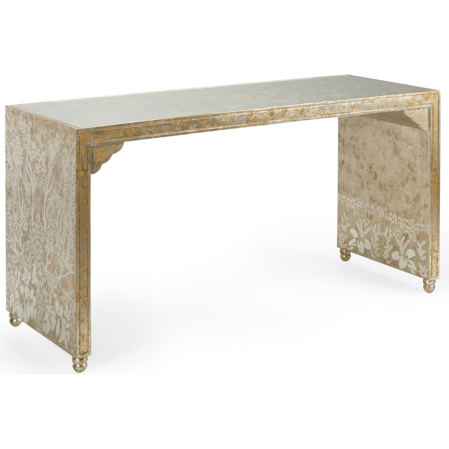 001 SR-382970 | Additional Silo | Hong Kong Desk by Chelsea House in antique gold, silver leaf, clear. Made from wood, glass in a eclectic & global style.