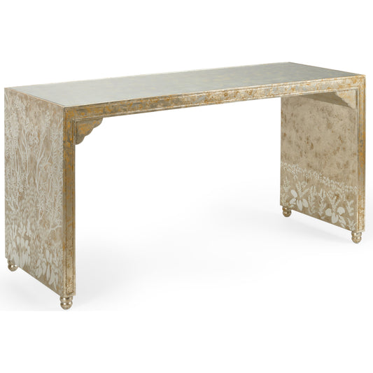 Hong Kong Desk by Chelsea House in gold, silver. Made from wood, glass in a eclectic & global style.