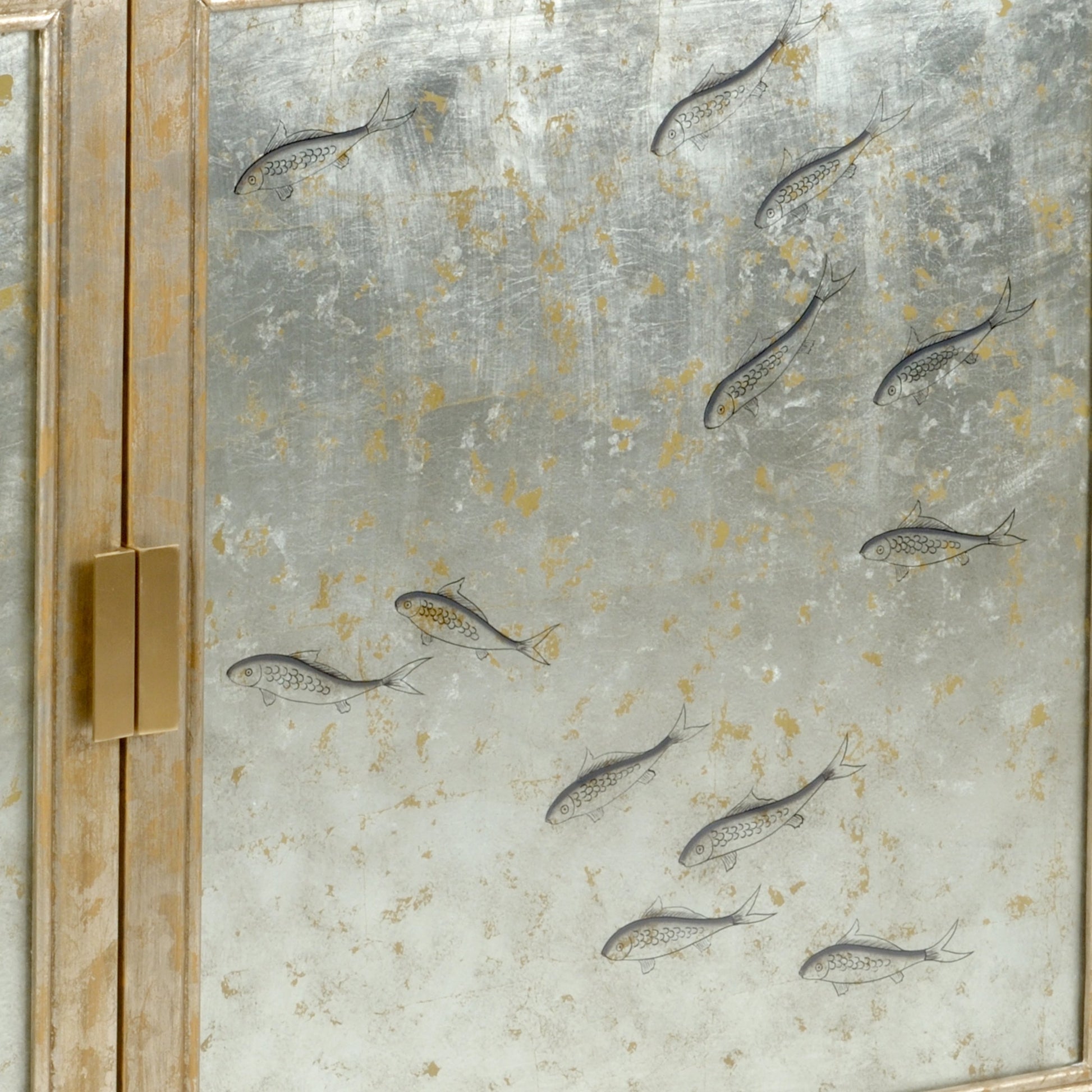 Chinoiserie Cabinet by Chelsea House in walnut, silver leaf. Made from wood, glass in a modern style.
