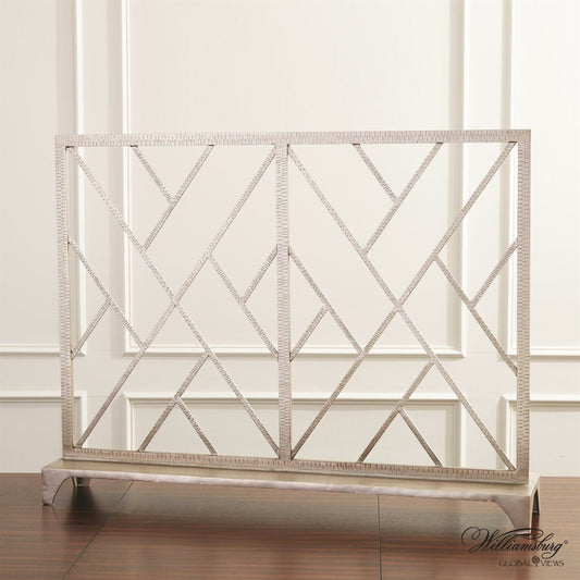 Chinoise Fret Fireplace Screen by Global Views. Made from iron in a transitional style.