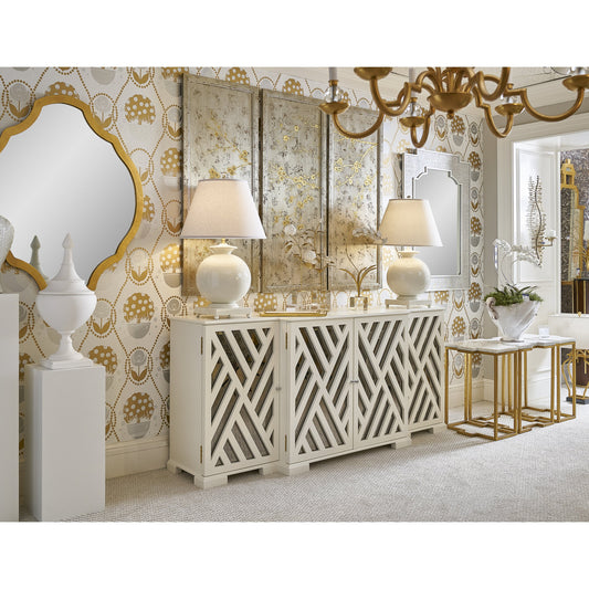 Myrtle Grove Mirror by Chelsea House in antique gold leaf, clear. Made from iron, mirror in a transitional style.