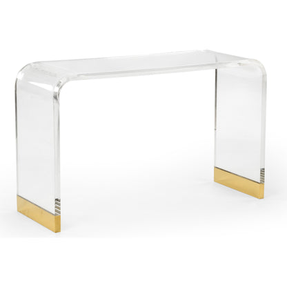 Acrylic Waterfall Console by Chelsea House in clear, antique brass. Made from acrylic, metal in a modern style.