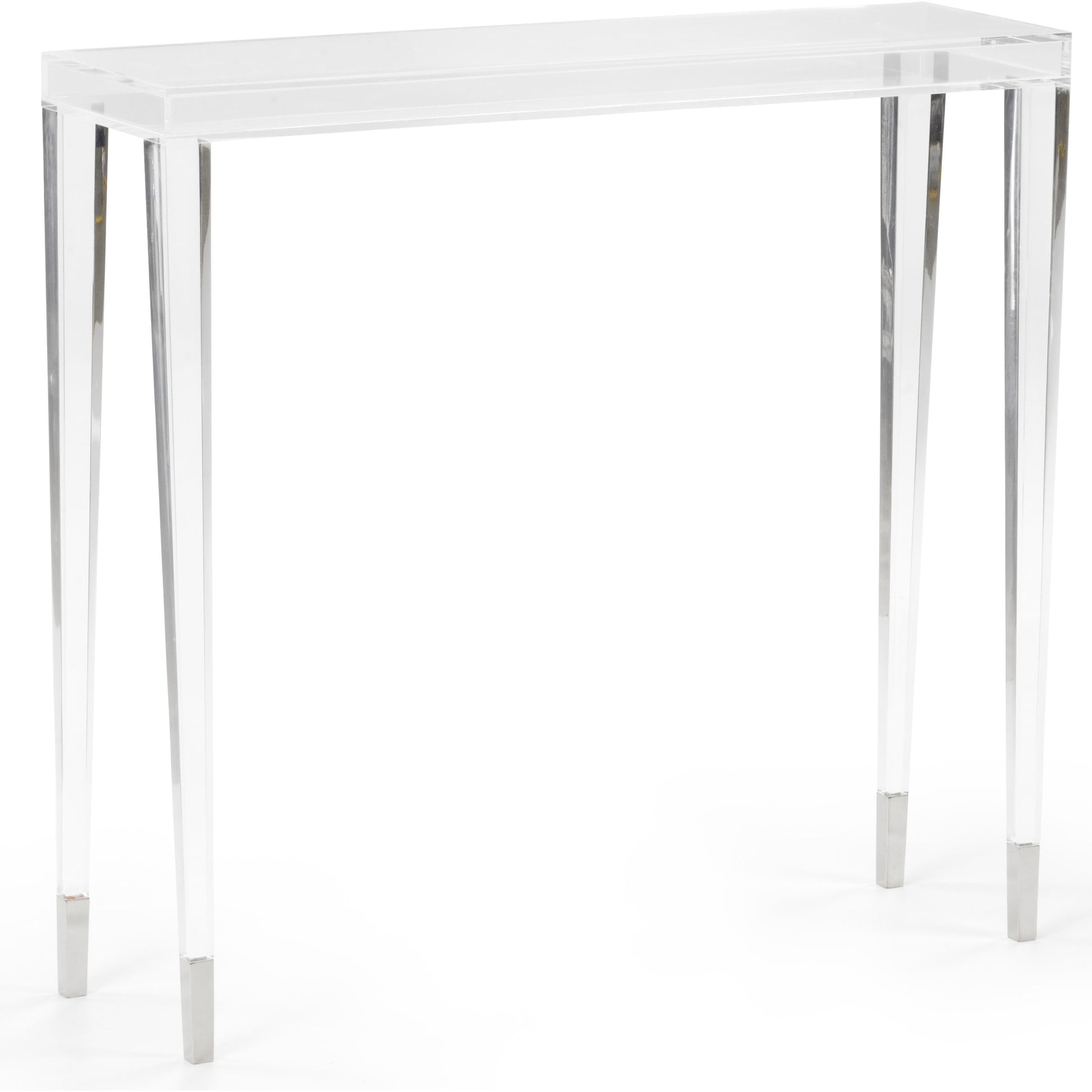 Berkshire Hall Table by Chelsea House in clear, polished nickel. Made from acrylic, metal in a modern style.