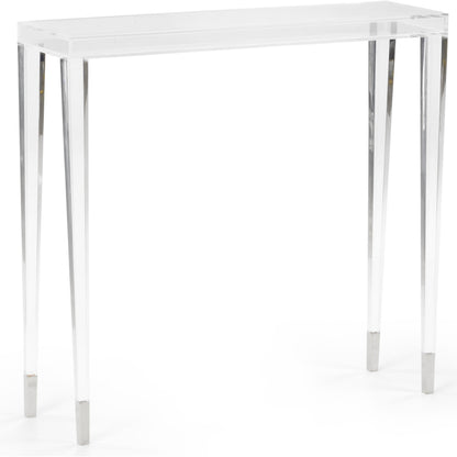 Berkshire Hall Table by Chelsea House in clear, polished nickel. Made from acrylic, metal in a modern style.