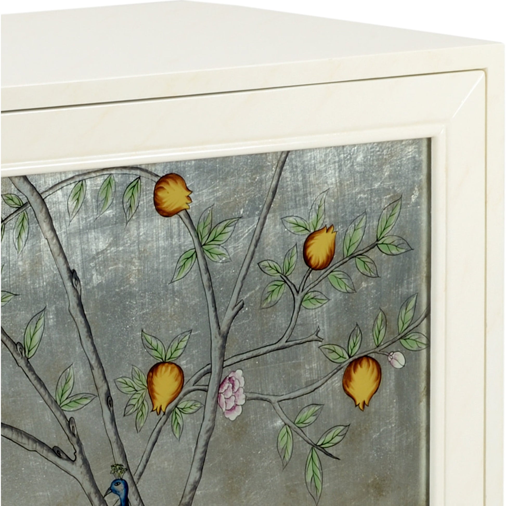 Chinoiserie Cabinet by Chelsea House in walnut, silver leaf. Made from wood, glass in a modern style.