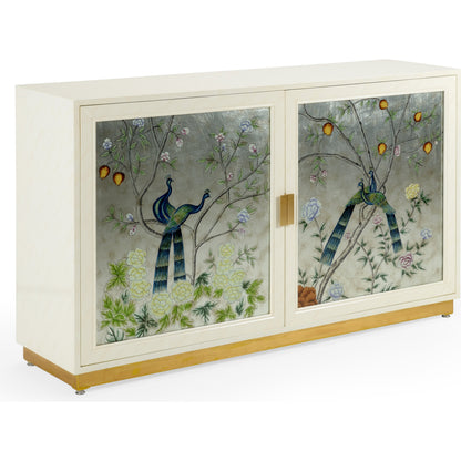 Chinoiserie Cabinet by Chelsea House in walnut, silver leaf. Made from wood, glass in a modern style.