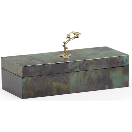 Bird Handle Box by Chelsea House in green, silver. Made from wood, brass in a transitional style.