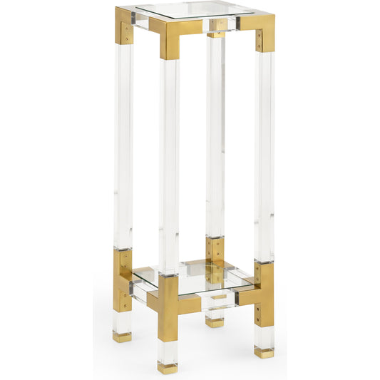 Chelsea Pedestal by Chelsea House in clear, antique brass. Made from acrylic, glass, metal in a transitional style.
