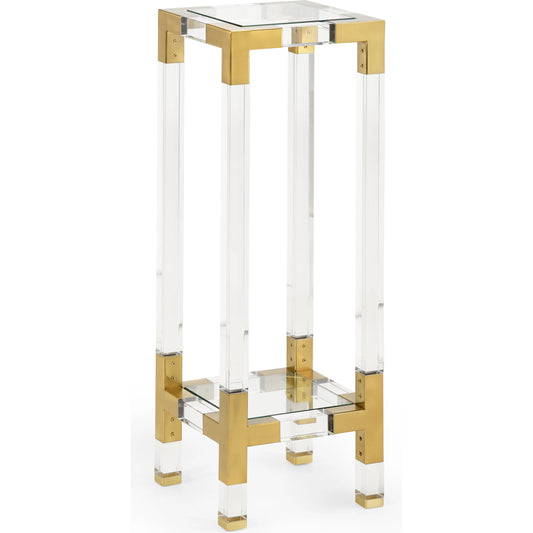 Chelsea Pedestal by Chelsea House in clear, antique brass. Made from acrylic, glass, metal in a transitional style.