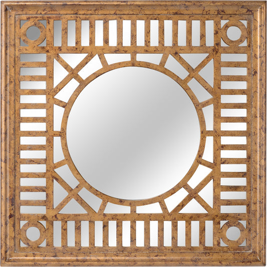 Fret Mirror by Chelsea House in old world gold, plain. Made from wood, mirror in a transitional style.