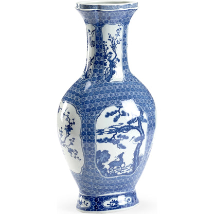 Blue and White Stag Vase by Chelsea House in blue, white glaze, hand painted. Made from ceramic in a cottage & farmhouse style.