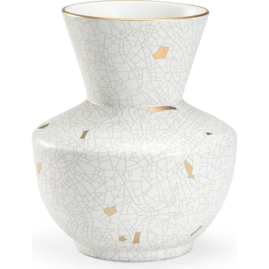Crackled Vase by Chelsea House in cream, metallic gold decal. Made from ceramic in a eclectic & global style.