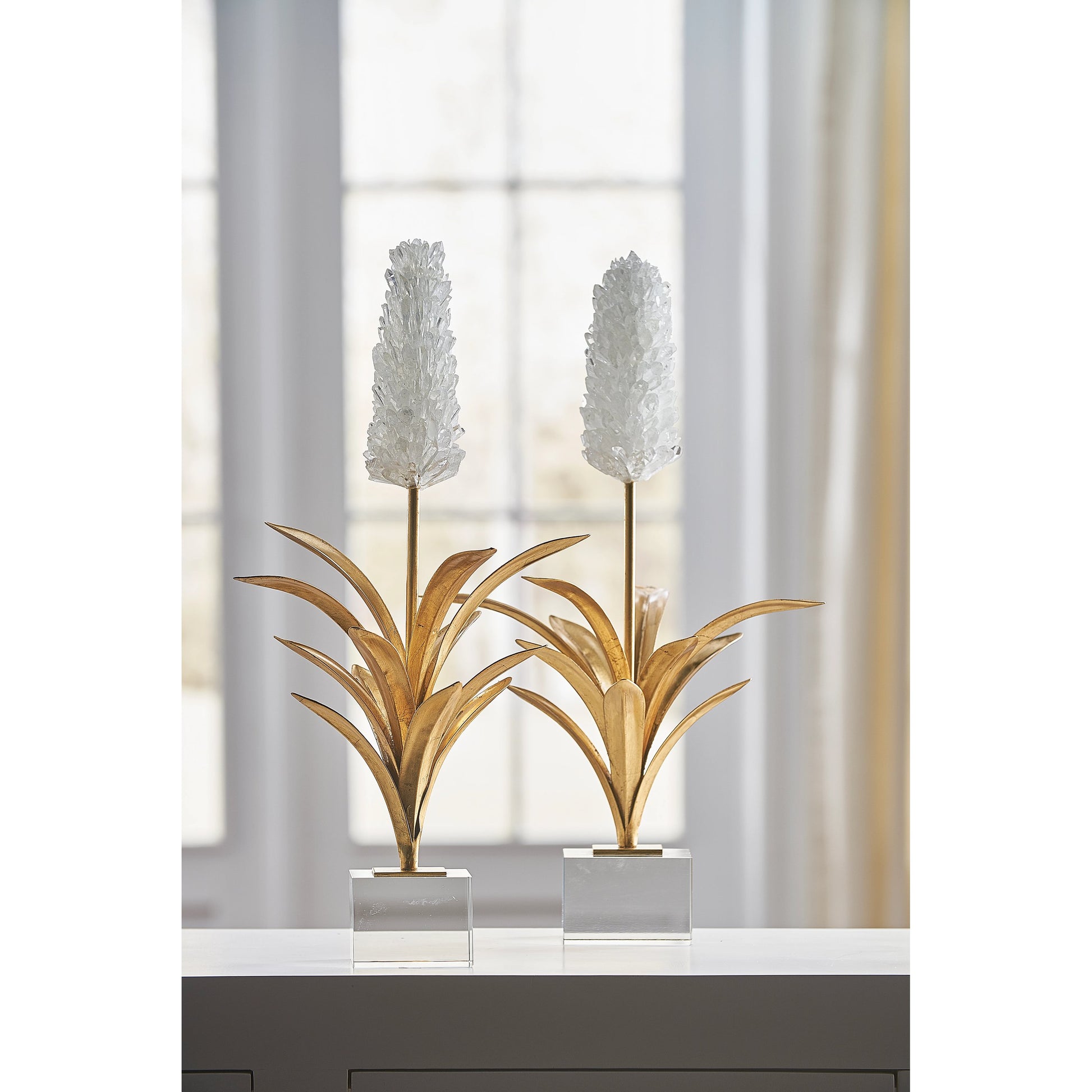 Hyacinth by Chelsea House in natural, antique gold leaf, clear. Made from rock crystal, iron in a transitional style.